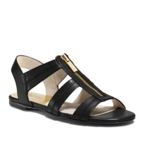 Michael Kors Berkley Gladiator Leather Flat Sandal with Zipper Black Size 7